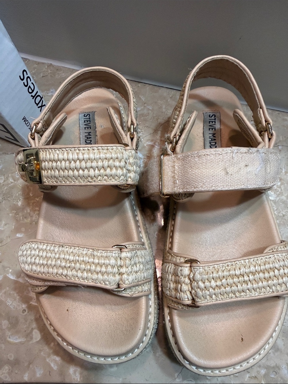 Steve Madden Beige Woven Strap Sandals